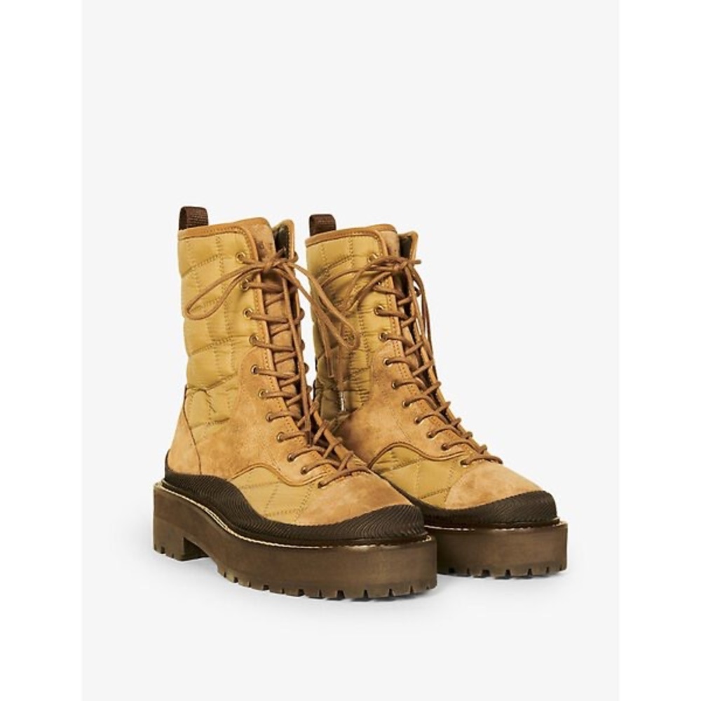 New in box sandro telanes camel chunky sole quilted combat boots sz 37